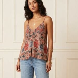 Tobi Paisley Cami Tank Top XS Boho Adjustable Straps V Neck